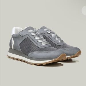 Veronica Beard Hartley Gray Stone Suede Sneakers